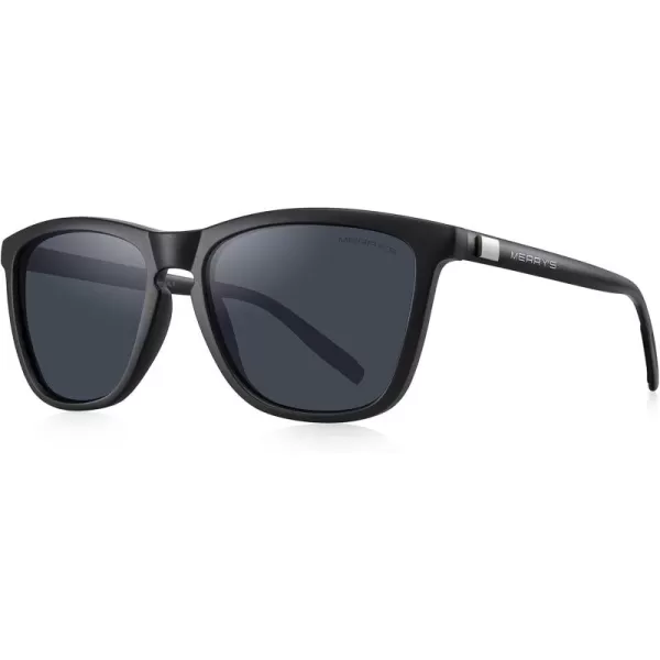 MERRYS Unisex Polarized Sunglasses for Women Men Classic Retro Designer Style Aluminum LegsMatte Black FrameBlack LensBlack Temples