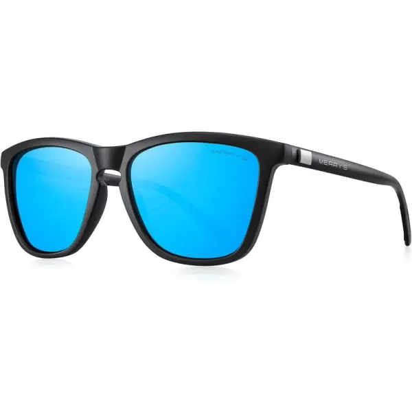 MERRYS Unisex Polarized Sunglasses for Women Men Classic Retro Designer Style Aluminum LegsMatte Black FrameBlue Mirror LensBlack Temples