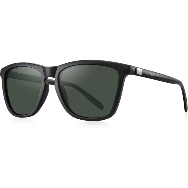 MERRYS Unisex Polarized Sunglasses for Women Men Classic Retro Designer Style Aluminum LegsMatte Black FrameG15 LensBlack Temples