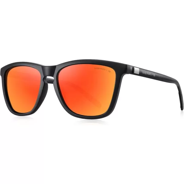 MERRYS Unisex Polarized Sunglasses for Women Men Classic Retro Designer Style Aluminum LegsMatte Black FrameRed Mirror LensBlack Temples