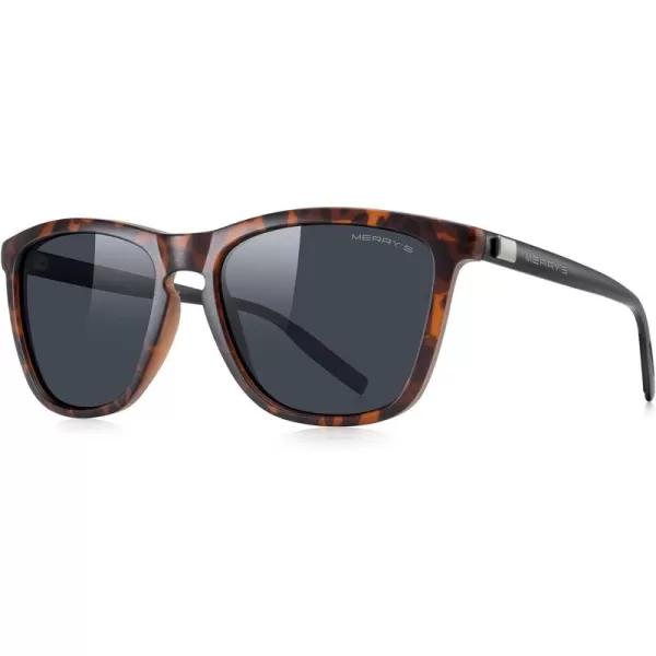 MERRYS Unisex Polarized Sunglasses for Women Men Classic Retro Designer Style Aluminum LegsMatte Leopard FrameBlack LensBlack Temples