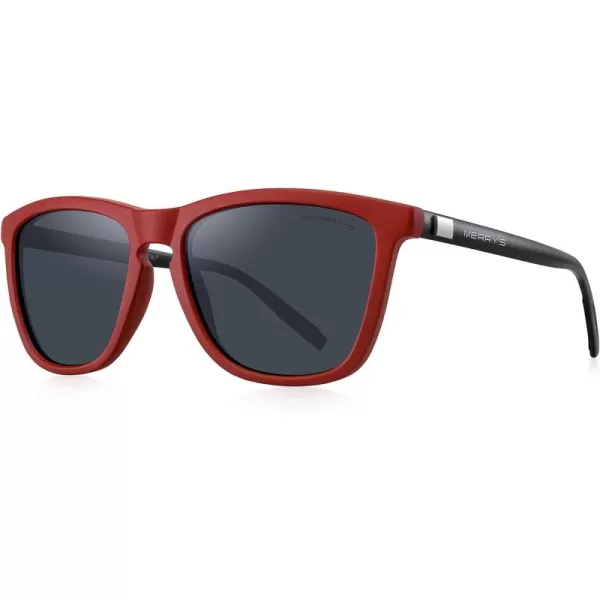 MERRYS Unisex Polarized Sunglasses for Women Men Classic Retro Designer Style Aluminum LegsRed FrameBlack LensBlack Temples