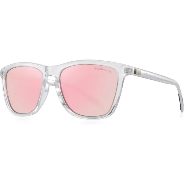 MERRYS Unisex Polarized Sunglasses for Women Men Classic Retro Designer Style Aluminum LegsTransparent FramePink Mirror LensSilver Temples