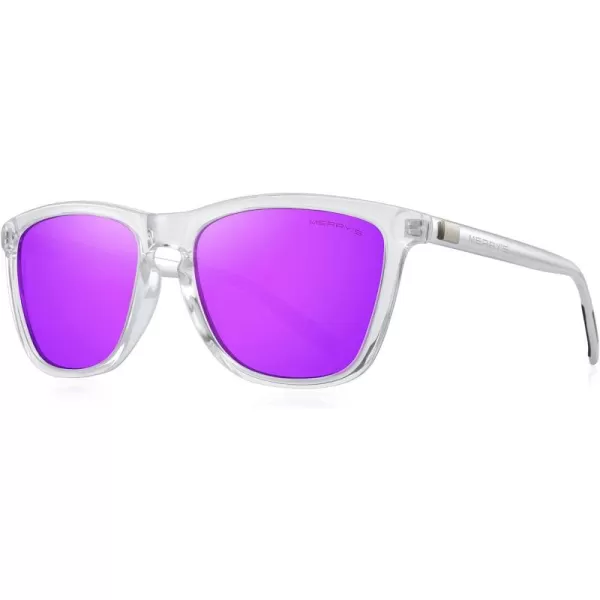 MERRYS Unisex Polarized Sunglasses for Women Men Classic Retro Designer Style Aluminum LegsTransparent FramePurple Mirror LensSilver Temples