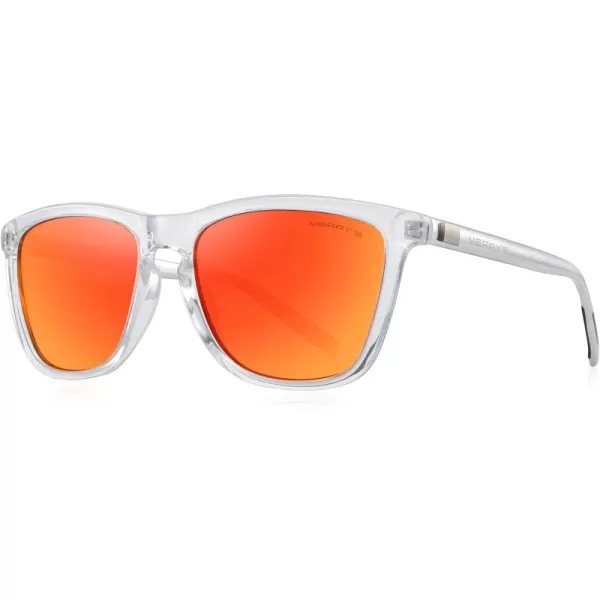 MERRYS Unisex Polarized Sunglasses for Women Men Classic Retro Designer Style Aluminum LegsTransparent FrameRed Mirror LensSilver Temples