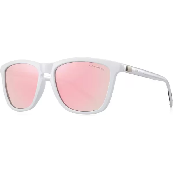 MERRYS Unisex Polarized Sunglasses for Women Men Classic Retro Designer Style Aluminum LegsWhite FramePink Mirror LensSilver Temples