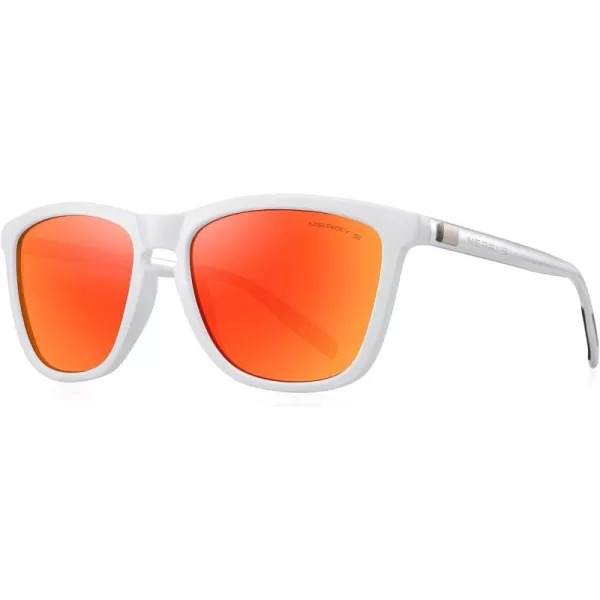 MERRYS Unisex Polarized Sunglasses for Women Men Classic Retro Designer Style Aluminum LegsWhite FrameRed Mirror LensSilver Temples