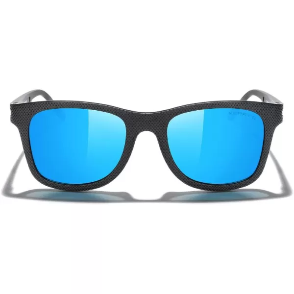 MERRYS Unisex Polarized Sunglasses for lovers Lightweight TR90 Frame Square Sun Glasses for MenWomenBlack FrameBlue Mirror Lens