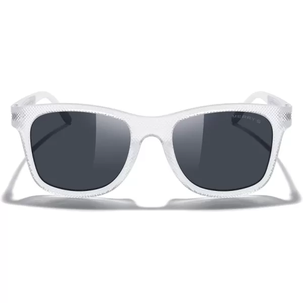 MERRYS Unisex Polarized Sunglasses for lovers Lightweight TR90 Frame Square Sun Glasses for MenWomenTransparent FrameBlack LensBlack Temples