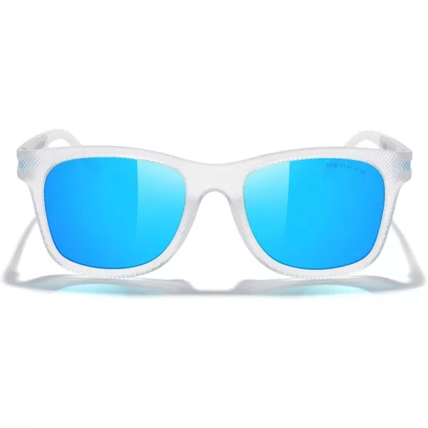 MERRYS Unisex Polarized Sunglasses for lovers Lightweight TR90 Frame Square Sun Glasses for MenWomenTransparent FrameBlue Mirror LensBlue Temples