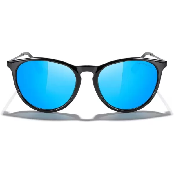 MERRYS Vintage Polarized Sunglasses for Women Men Retro Round Mirrored Lens Sun glasses UV400Black FrameBlue Mirror LensGrey Legs