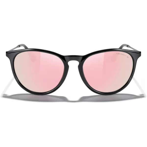 MERRYS Vintage Polarized Sunglasses for Women Men Retro Round Mirrored Lens Sun glasses UV400Black FramePink Mirror LensGrey Legs