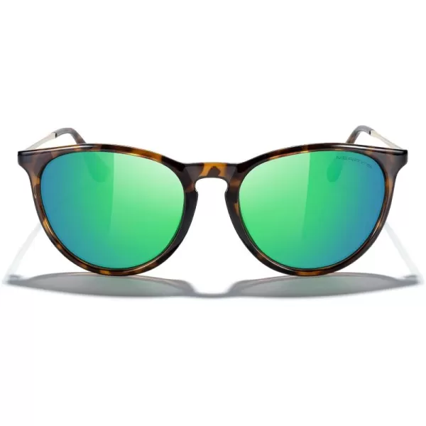 MERRYS Vintage Polarized Sunglasses for Women Men Retro Round Mirrored Lens Sun glasses UV400Leopard FrameGreen Mirror LensGold Legs