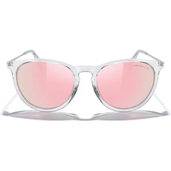 MERRYS Vintage Polarized Sunglasses for Women Men Retro Round Mirrored Lens Sun glasses UV400Transparent FramePink Mirror LensSilver Legs
