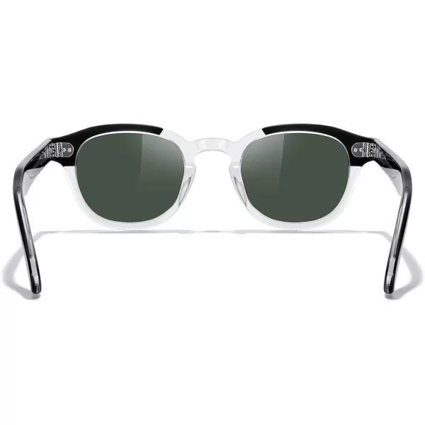 MERRYS Acetate Polarized Retro Oval Sunglasses for Men Women unisex adult Vintage EyewearBlack Transparent FrameG15 Lens