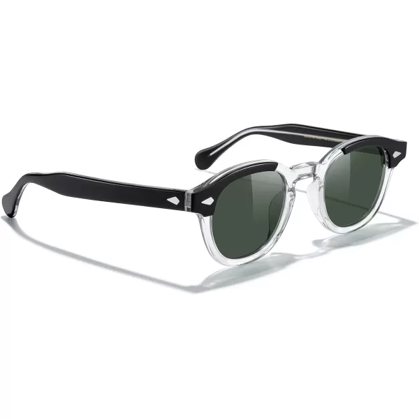 MERRYS Acetate Polarized Retro Oval Sunglasses for Men Women unisex adult Vintage EyewearBlack Transparent FrameG15 Lens