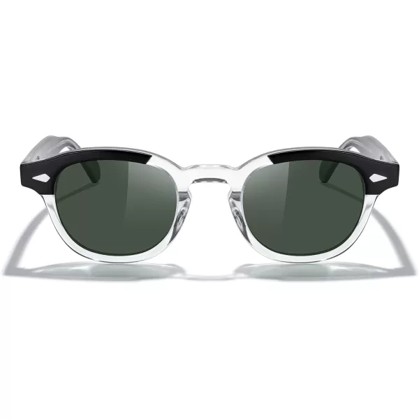 MERRYS Acetate Polarized Retro Oval Sunglasses for Men Women unisex adult Vintage EyewearBlack Transparent FrameG15 Lens