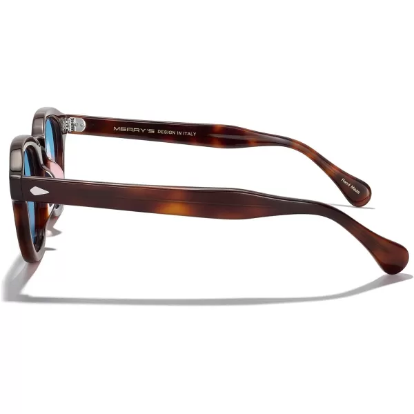 MERRYS Acetate Polarized Retro Oval Sunglasses for Men Women unisex adult Vintage EyewearTortoise FrameBlue Lens