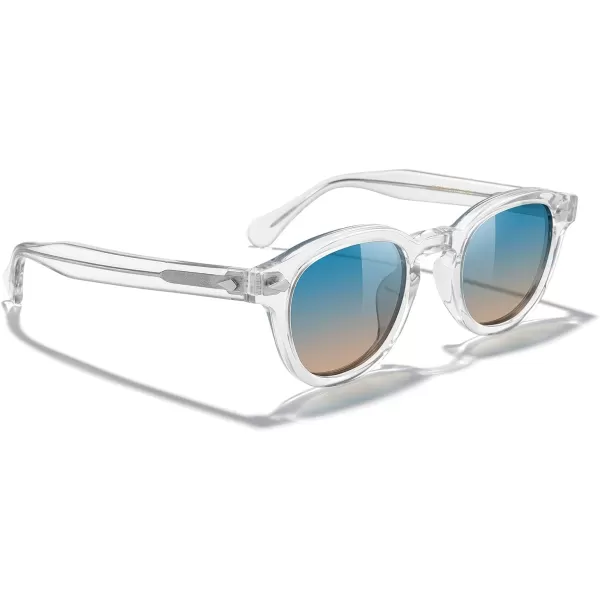 MERRYS Acetate Polarized Retro Oval Sunglasses for Men Women unisex adult Vintage EyewearTransparent FrameBluebrown Lens