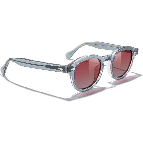MERRYS Acetate Polarized Retro Oval Sunglasses for Men Women unisex adult Vintage EyewearTransparent Gray FrameRed Lens