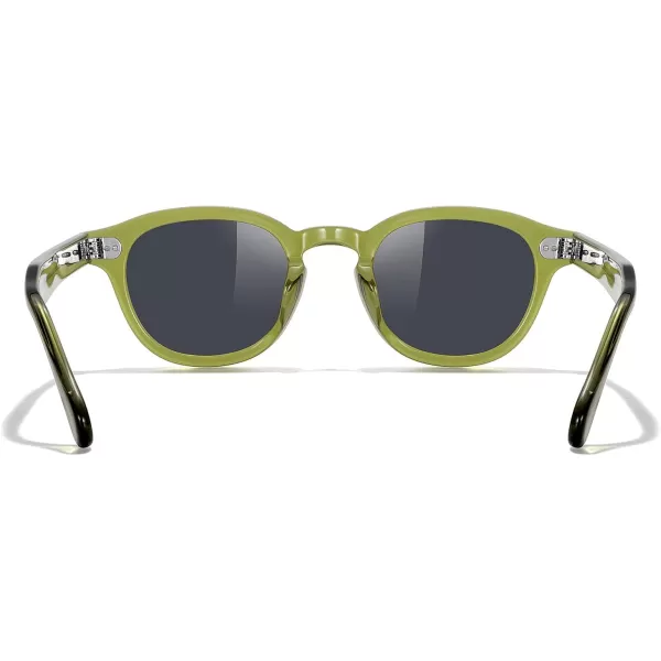 MERRYS Acetate Polarized Retro Oval Sunglasses for Men Women unisex adult Vintage EyewearTransparent Green FrameBlack Lens
