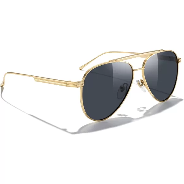 MERRYS Classic Aviator Polarized Sunglasses for Women Men Retro Driving Shades UV400 Metal Sun GlassesGold FrameBlack Lens
