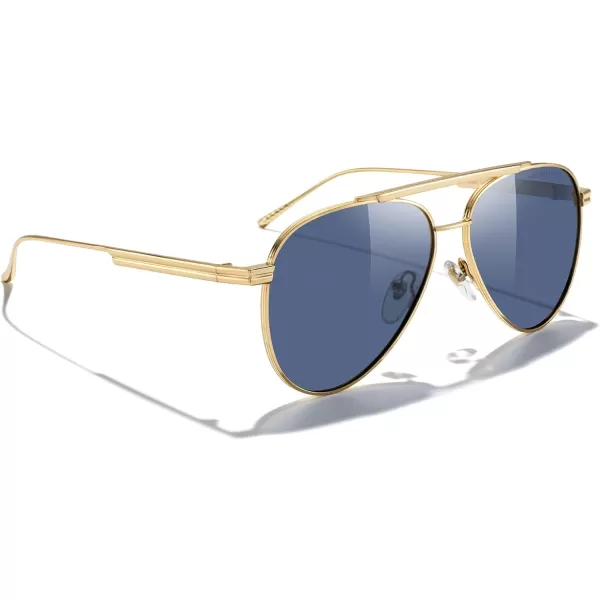 MERRYS Classic Aviator Polarized Sunglasses for Women Men Retro Driving Shades UV400 Metal Sun GlassesGold FrameBlue Lens