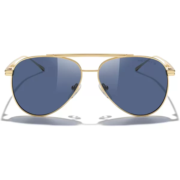 MERRYS Classic Aviator Polarized Sunglasses for Women Men Retro Driving Shades UV400 Metal Sun GlassesGold FrameBlue Lens