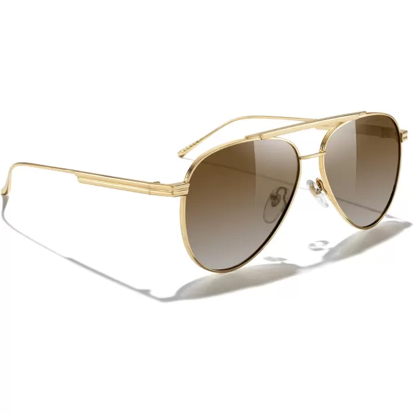 MERRYS Classic Aviator Polarized Sunglasses for Women Men Retro Driving Shades UV400 Metal Sun GlassesGold FrameBrown Gradient Lens