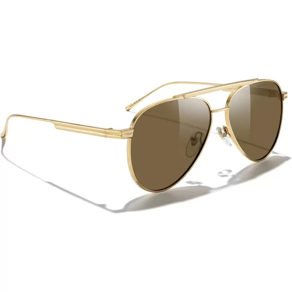 MERRYS Classic Aviator Polarized Sunglasses for Women Men Retro Driving Shades UV400 Metal Sun GlassesGold FrameBrown Lens