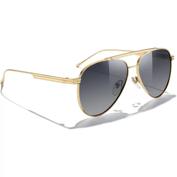MERRYS Classic Aviator Polarized Sunglasses for Women Men Retro Driving Shades UV400 Metal Sun GlassesGold FrameGray Gradient Lens