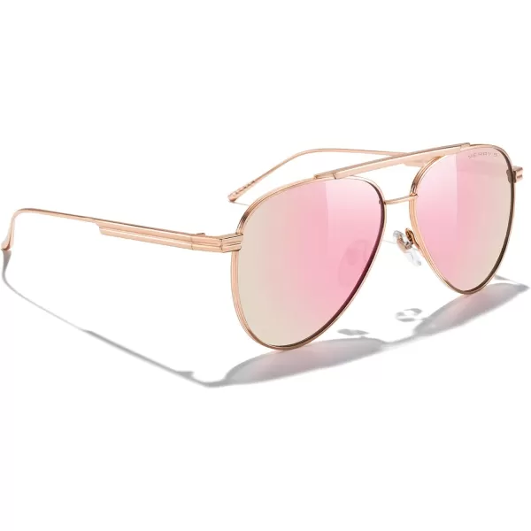 MERRYS Classic Aviator Polarized Sunglasses for Women Men Retro Driving Shades UV400 Metal Sun GlassesRose Gold FramePink Mirror Lens