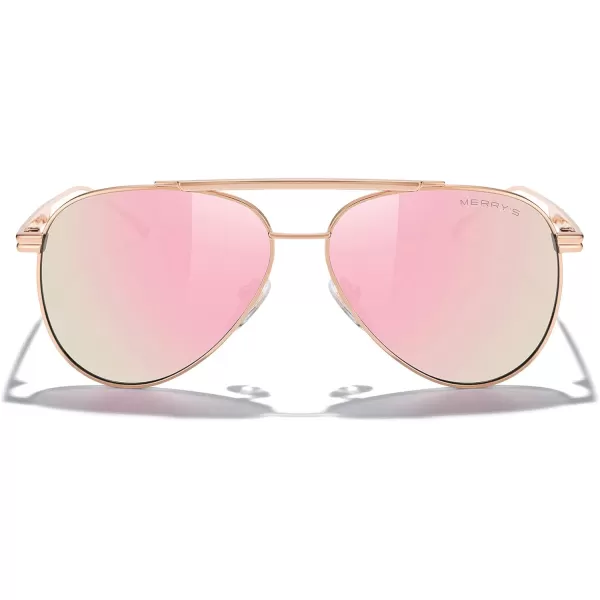MERRYS Classic Aviator Polarized Sunglasses for Women Men Retro Driving Shades UV400 Metal Sun GlassesRose Gold FramePink Mirror Lens