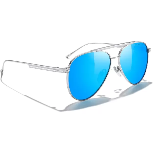 MERRYS Classic Aviator Polarized Sunglasses for Women Men Retro Driving Shades UV400 Metal Sun GlassesSilver FrameBlue Mirror Lens