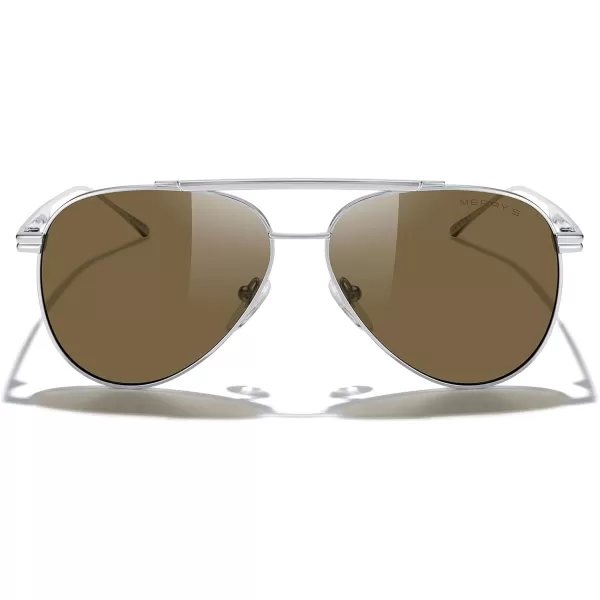 MERRYS Classic Aviator Polarized Sunglasses for Women Men Retro Driving Shades UV400 Metal Sun GlassesSilver FrameBrown Lens