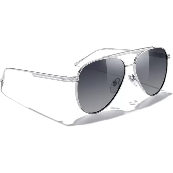 MERRYS Classic Aviator Polarized Sunglasses for Women Men Retro Driving Shades UV400 Metal Sun GlassesSilver FrameGray Gradient Lens
