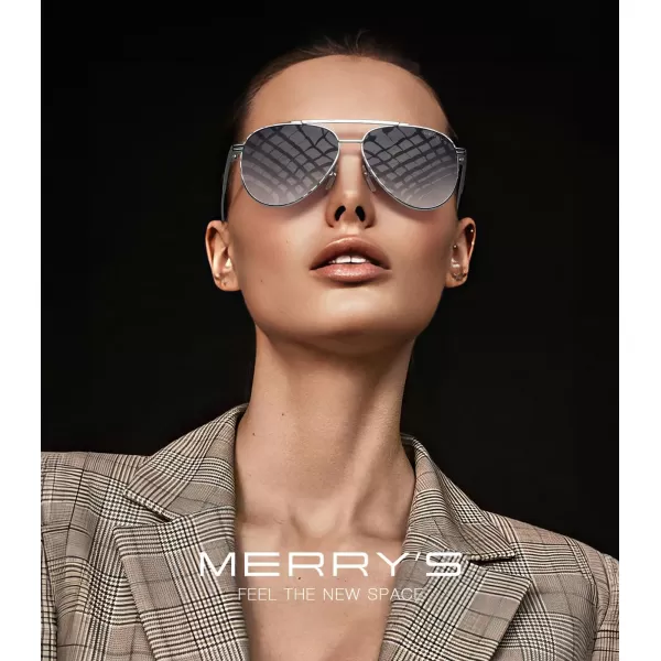 MERRYS Classic Aviator Polarized Sunglasses for Women Men Retro Driving Shades UV400 Metal Sun GlassesSilver FrameGray Gradient Lens