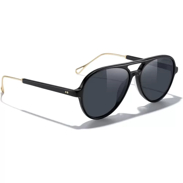 MERRYS Classic Sunglasses for Men Acetate Frame Vintage Pilot Sunglasses with CaseBlack FrameBlack Lens