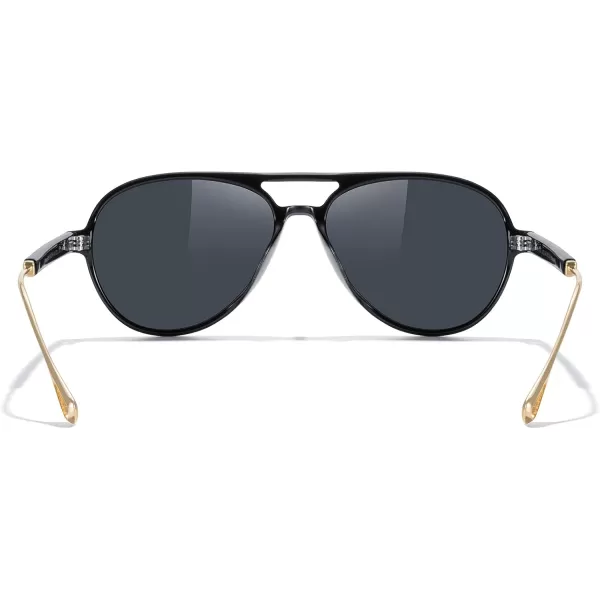 MERRYS Classic Sunglasses for Men Acetate Frame Vintage Pilot Sunglasses with CaseBlack FrameBlack Lens
