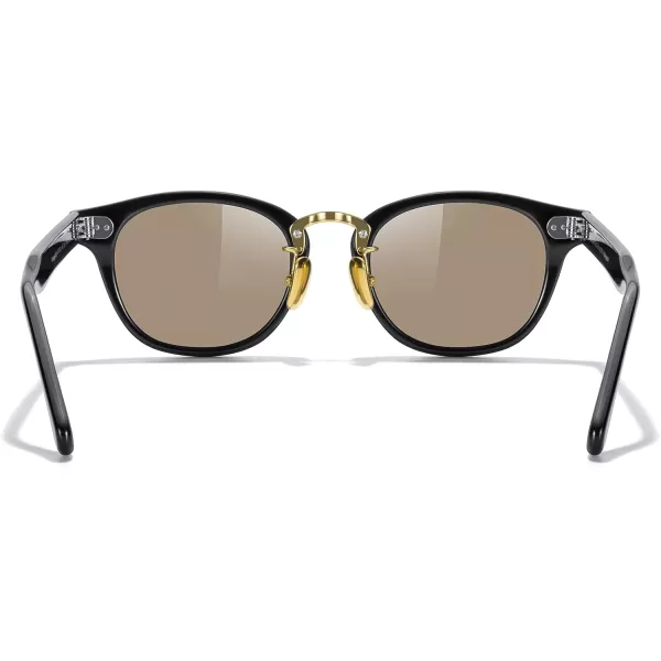 MERRYS Oval Combination Acetate Metal Unisex Sunglasses for Men WomenBlack FrameBrown Lens