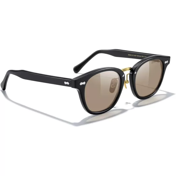 MERRYS Oval Combination Acetate Metal Unisex Sunglasses for Men WomenBlack FrameBrown Lens