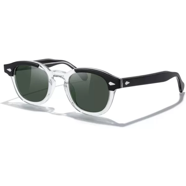 MERRYS Acetate Polarized Retro Oval Sunglasses for Men Women unisex adult Vintage EyewearBlack Transparent FrameG15 Lens