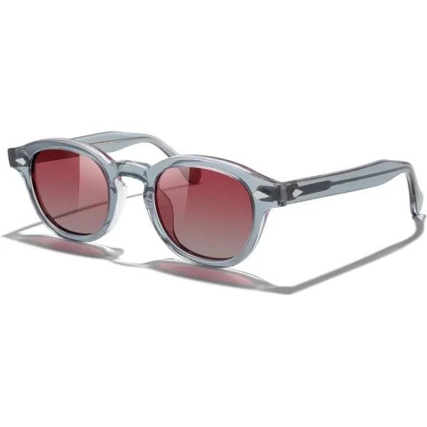 MERRYS Acetate Polarized Retro Oval Sunglasses for Men Women unisex adult Vintage EyewearTransparent Gray FrameRed Lens