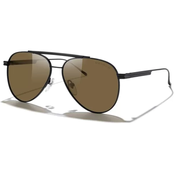 MERRYS Classic Aviator Polarized Sunglasses for Women Men Retro Driving Shades UV400 Metal Sun GlassesBlack FrameBrown Lens