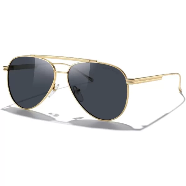 MERRYS Classic Aviator Polarized Sunglasses for Women Men Retro Driving Shades UV400 Metal Sun GlassesGold FrameBlack Lens