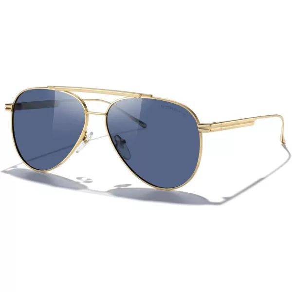 MERRYS Classic Aviator Polarized Sunglasses for Women Men Retro Driving Shades UV400 Metal Sun GlassesGold FrameBlue Lens