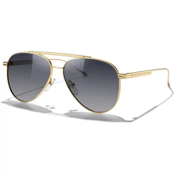 MERRYS Classic Aviator Polarized Sunglasses for Women Men Retro Driving Shades UV400 Metal Sun GlassesGold FrameGray Gradient Lens