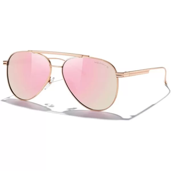 MERRYS Classic Aviator Polarized Sunglasses for Women Men Retro Driving Shades UV400 Metal Sun GlassesRose Gold FramePink Mirror Lens