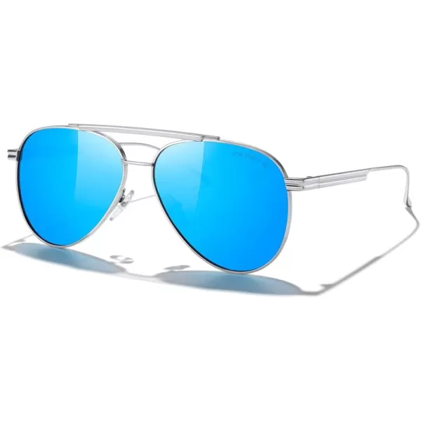 MERRYS Classic Aviator Polarized Sunglasses for Women Men Retro Driving Shades UV400 Metal Sun GlassesSilver FrameBlue Mirror Lens
