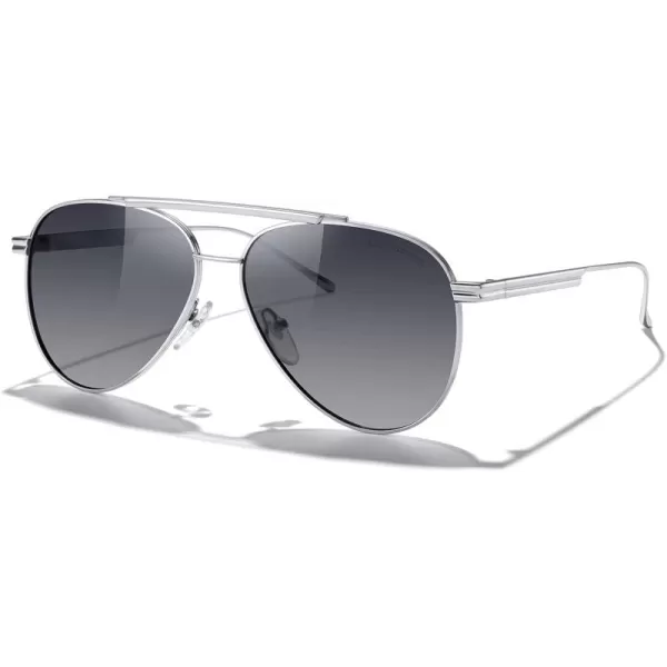 MERRYS Classic Aviator Polarized Sunglasses for Women Men Retro Driving Shades UV400 Metal Sun GlassesSilver FrameGray Gradient Lens